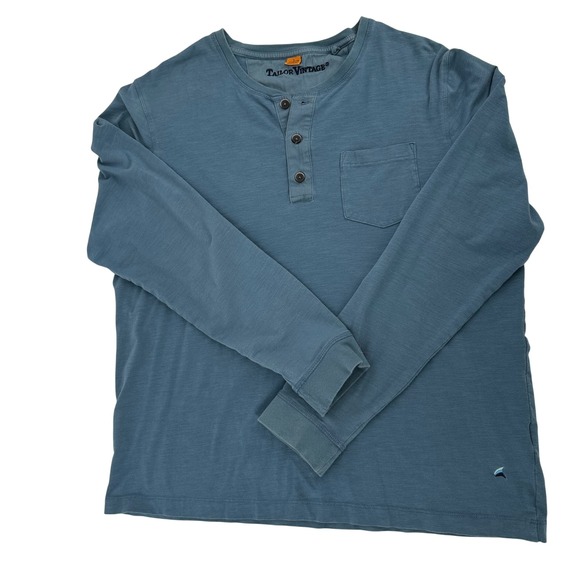 Tailor Vintage Other - Tailor Vintage Mens Long Sleeve Henley Shirt Pocket Cotton Blend‎ Teal Blue L